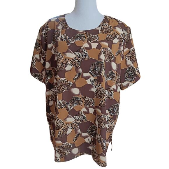 LIZ BAKER Vintage Blouse Top 2X Short Sleeves Animal Print Career Office Event - Picture 7 of 10